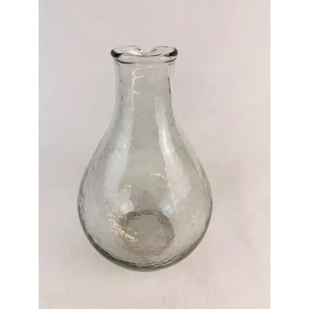 Hand Blown Hammered Glass Carafe Teardrop Pitcher Clear‎ Art Glass 11.5